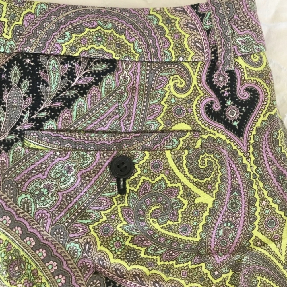 J. Crew Print Capri Pants - Sovereign Paisley Lilac Chartreuse Office Ankle - Picture 6 of 9